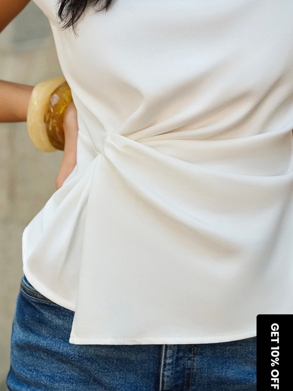 Commense White Sleeveless Twist-Waist Cap Sleeve Top - Picture 3 of 5